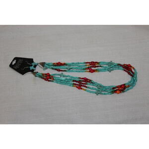 Silver Strike Multi-Strand Beaded Necklace Earrings Set  Turquoise Cross Accents